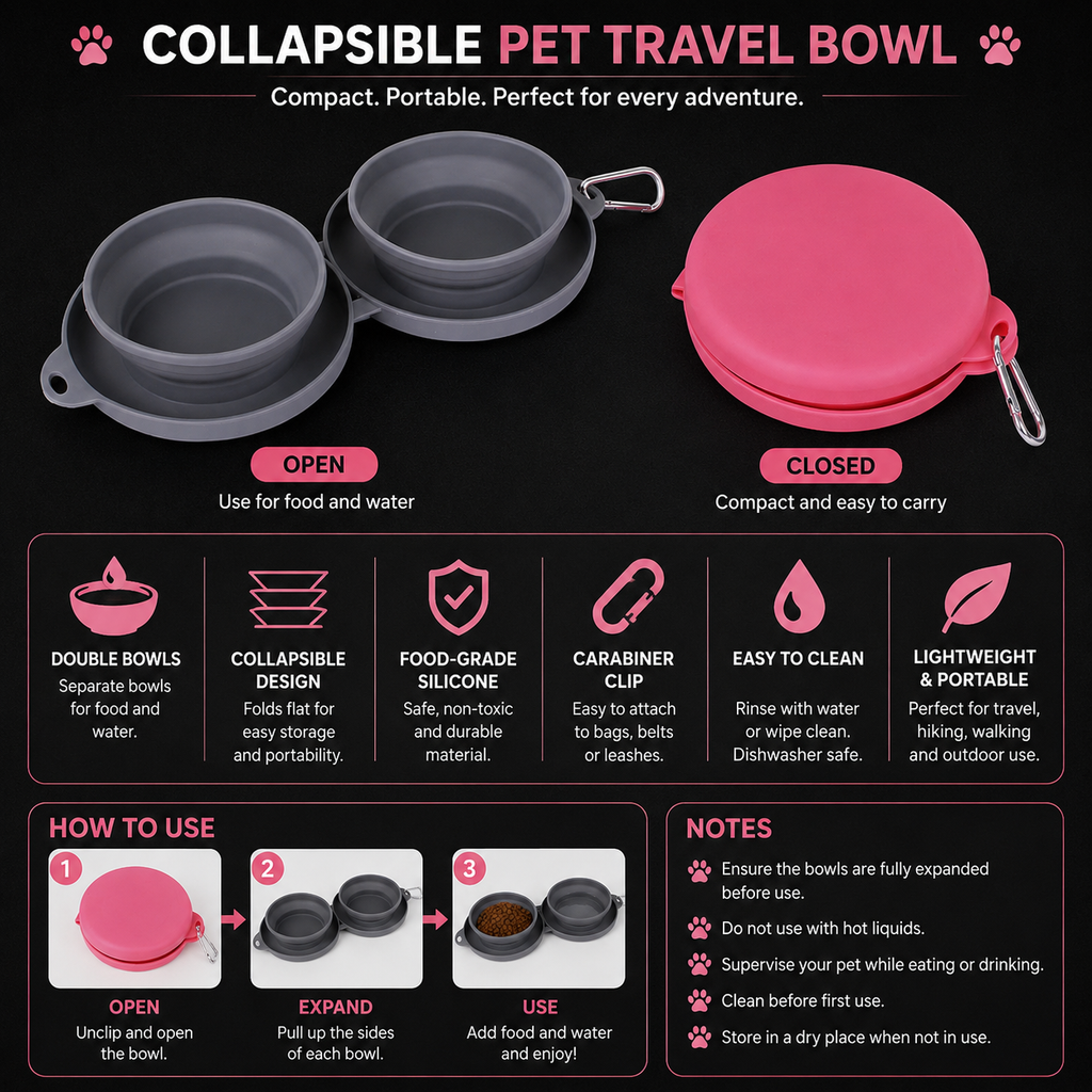 Vantare Double Foldable Travel Bowl